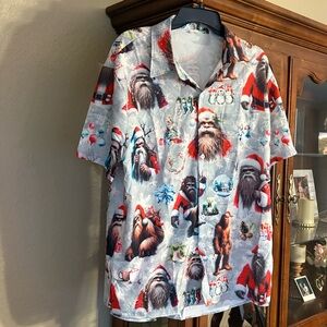 Festive Sasquatch Santa Claus Print Shirt Christmas Holiday